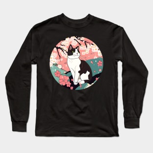 Cat Sakura Japanese Kawaii - Cherry Blossom Lover Long Sleeve T-Shirt